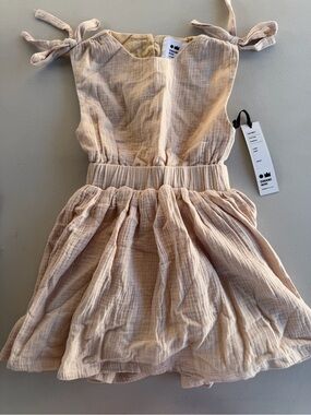 Omamimini Pale Cream Tie-Shoulder Cotton Dress